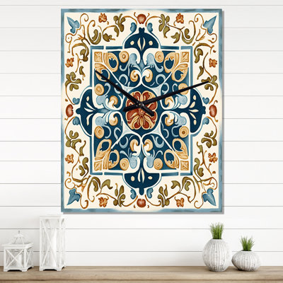 Mediterranean Tiles In Retro Blue VIII - Abstract Tile Wall Clocks
