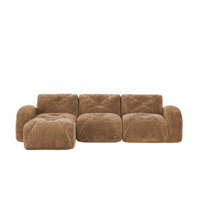 L-Shaped Soft Velvet Fabric,Boneless Sofa,Tufted Design,Ergonomic Design Bottom,32D High Density Sponge,No Assembly Required Bottom,Anti-Slip Design,Movable Ottoman For Living Room