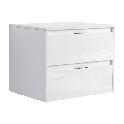 Armoire murale moderne 24 po, 2 tiroirs à fermeture douce, fixation flottante, blanc brillant, pour une gestion efficace du rangement