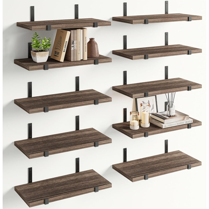 Floating Shelves, Set Of 10, Rustic Wood Wall Decor, Farmhouse Wall Mounted Shelves For Bedroom, Living Room, Kitchen And Bathroom