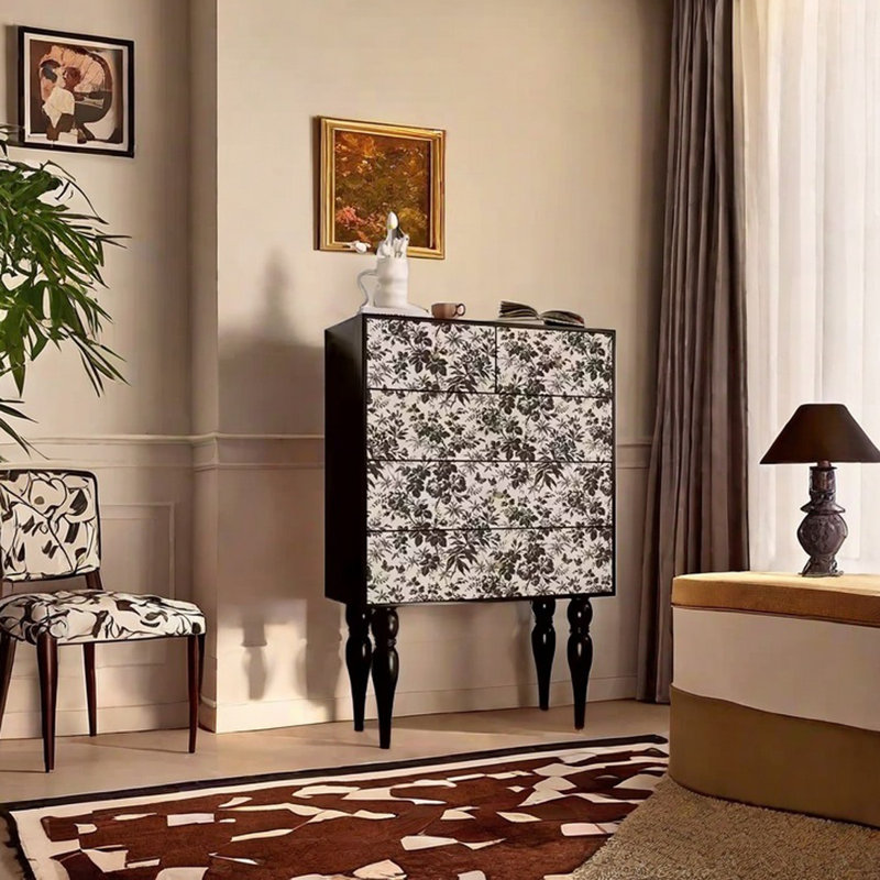 Walnut Storage Cabinet with Multiple Drawers