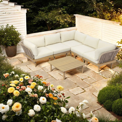 Chaises longues modernes de patio, chaise de coin de corde de bois d'acacia pour le patio