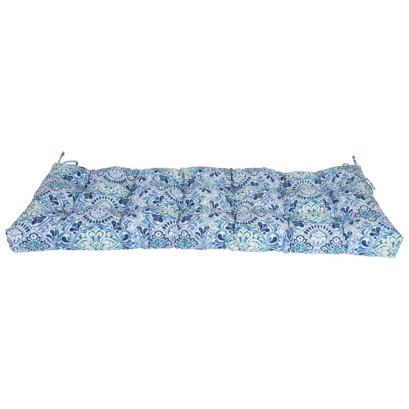 Coussin de banc pour l'extérieur, L 55 po x P 19 po, Blanc / bleu / Fiorella baltique marocaine