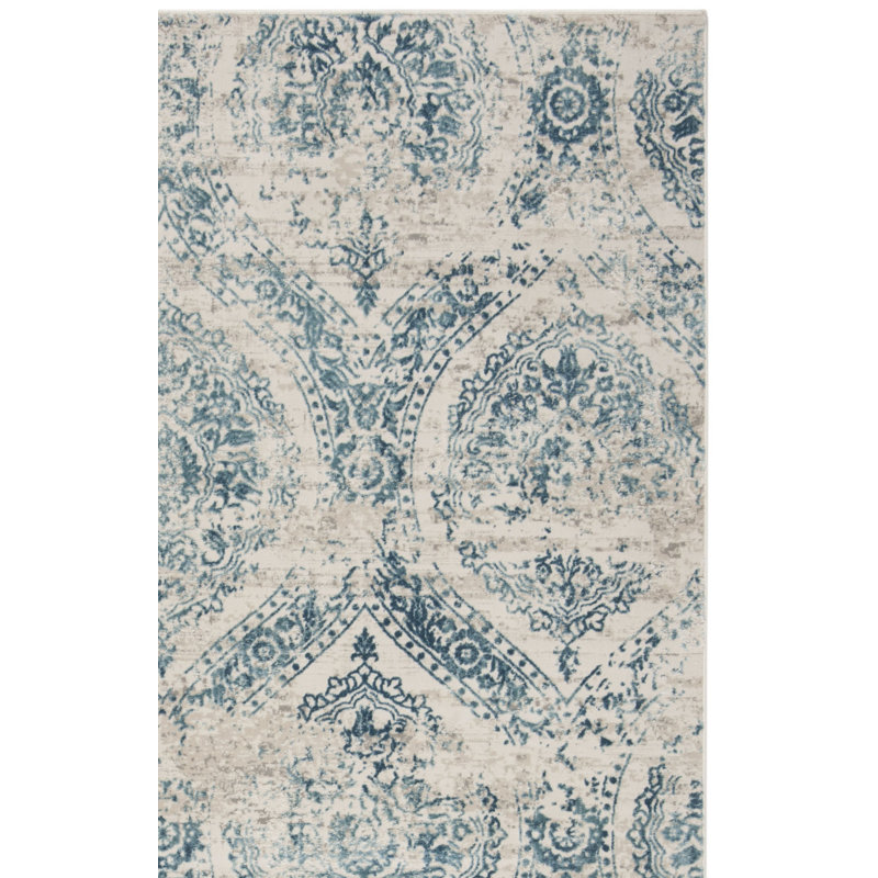 Tapis bleu / beige Maliyha, Rectangle 2 pi 6 po x 4 pi