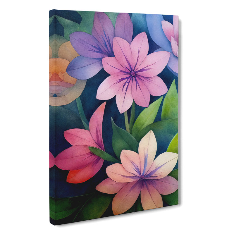 XV1022-1033X Beautiful Watercolour Flowers No.4 - Print, No Matte, 50cm H x 35cm W x 3cm D, Wrapped Canvas