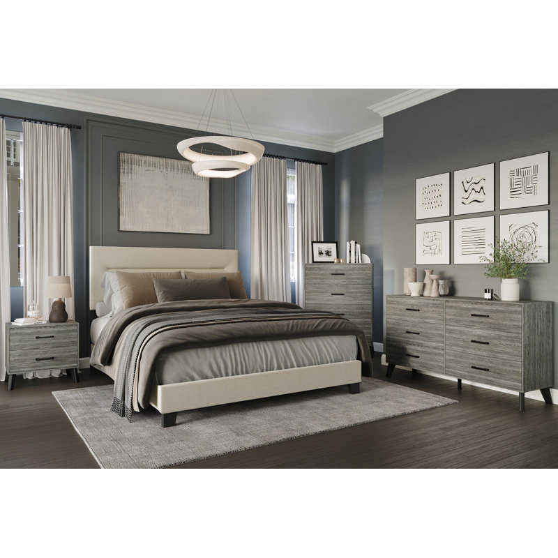 Ensemble de chambre à coucher 4 pièces Emery, Simple, Beige / gris foncé