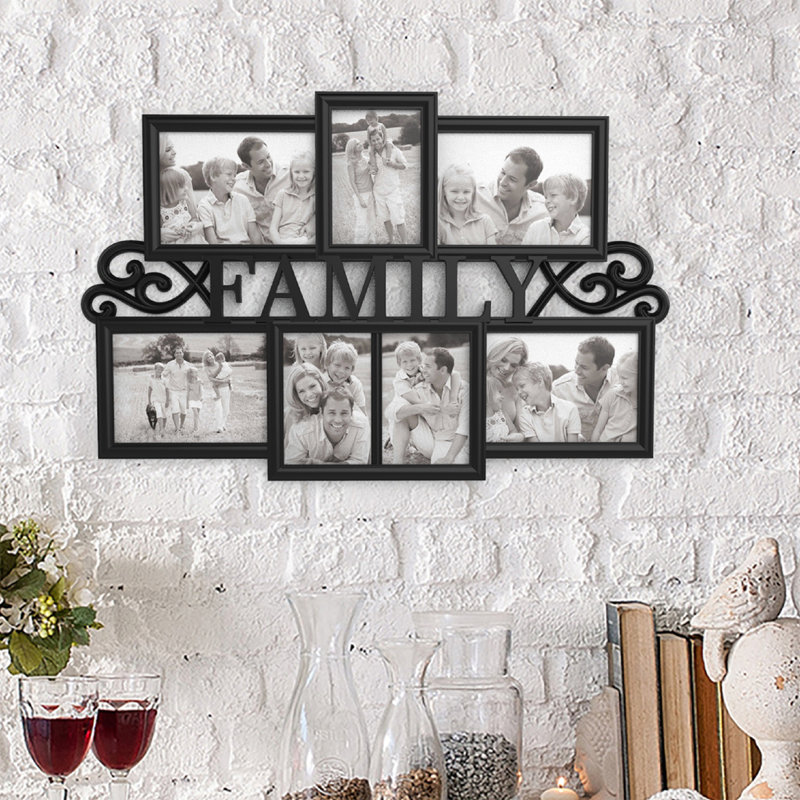 Rodger Family Collage Picture Frame - Wall Hanging with 7 Puzzle-Style Openings - Displays Three 4x6 and Four 5x7 Photos of Memories