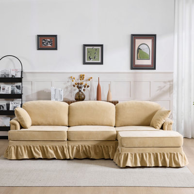 Canapé modulaire 103,15 po avec jupe plissée à volants amovible, canapé nuage en chenille, repose-pieds et accoudoirs évasés, canapé en tissu en L à 4 places pour le salon et la chambre à coucher
