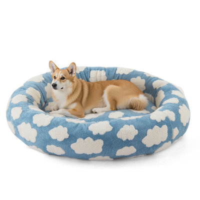 Cute Dog Bed for Medium Dogs, Comfortable Round Orthopaedic Sofa , Washable Pet Beds with Jacquard Shaggy Plush and Anti Slip Bottom, Blue
