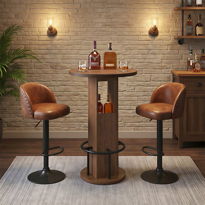 35.4" H Round Dining Table,Small Kitchen Bar Table with Footrest for Dining Room, Pub, Bar