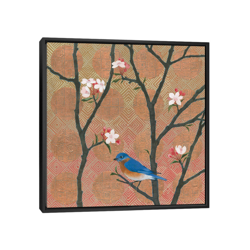 « cerise fleurs i », impression sur toile tendue, H 18 po x l 18 po x P 1,5 po, Toile avec cadre noir, Pas de tapis