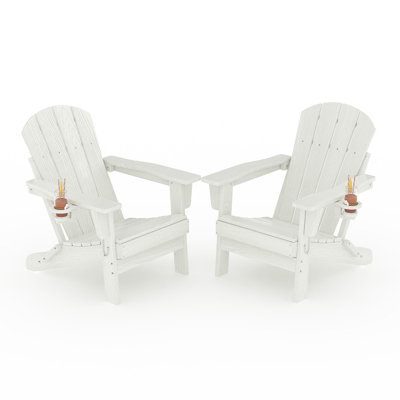 Folding Adirondack Chairs Set of 2, HDPE Outdoor Patio Chairs with Cup Holder, All-Weather Resistant Textured for Patio