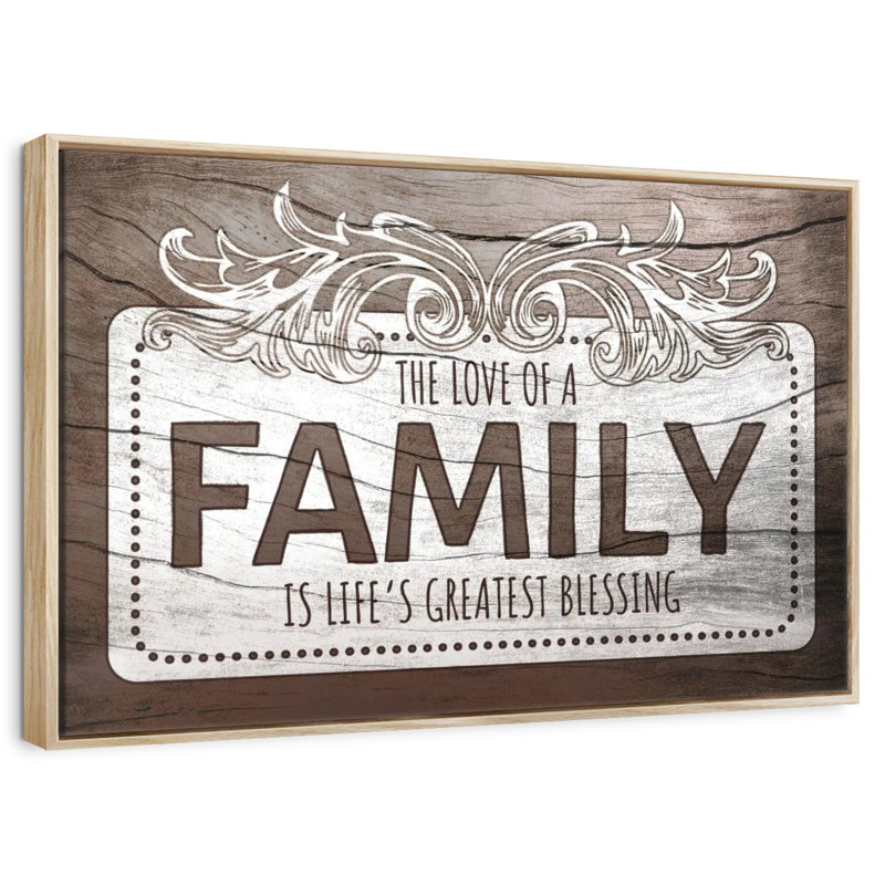 Plaque murale «Love of a Family Quote II», Cadre flottant en bois naturel, 43 po x 29 po