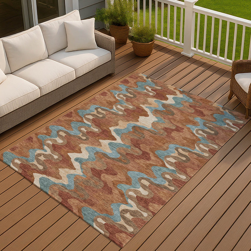 Machine Washable Indoor/Outdoor Chantille ACN2481 Abstract Rug, 8' x 10', Paprika