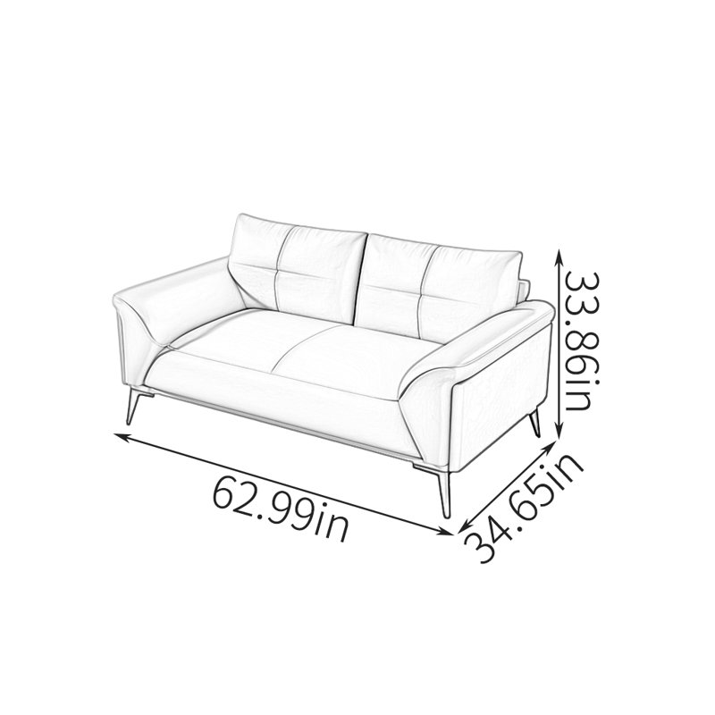 Canapé décontracté de style européen, H 33,86 po x l 62,99 po x P 34,65 po, Brun / similicuir blanc cassé