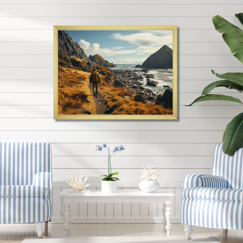 Blau " Rocky Beach Coastal Wanderer I ", 24" H x 32" W x 1" D, Gold Single Picture Framed