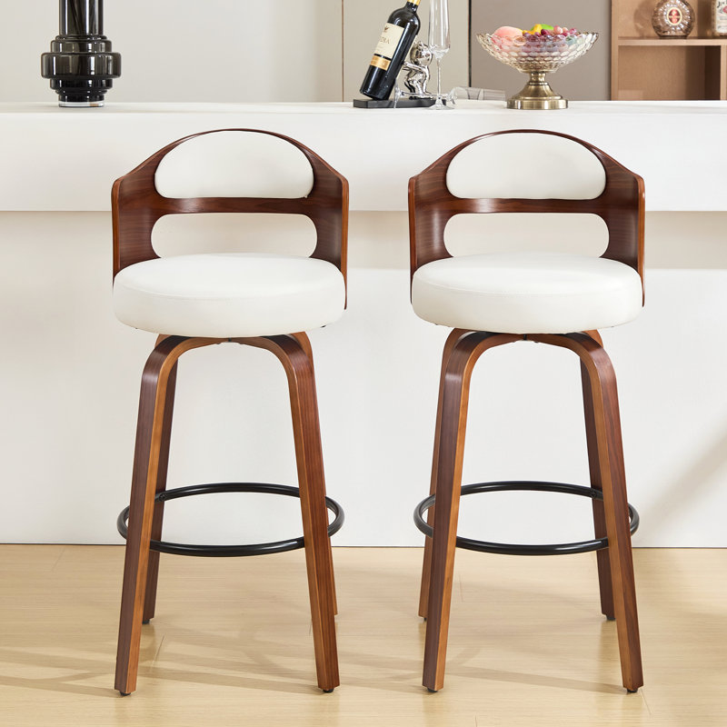 Tabourets de bar pivotants en bois courbé - Cuir PU idéal pour îlot de cuisine, bar personnel et espaces de travail, Blanc