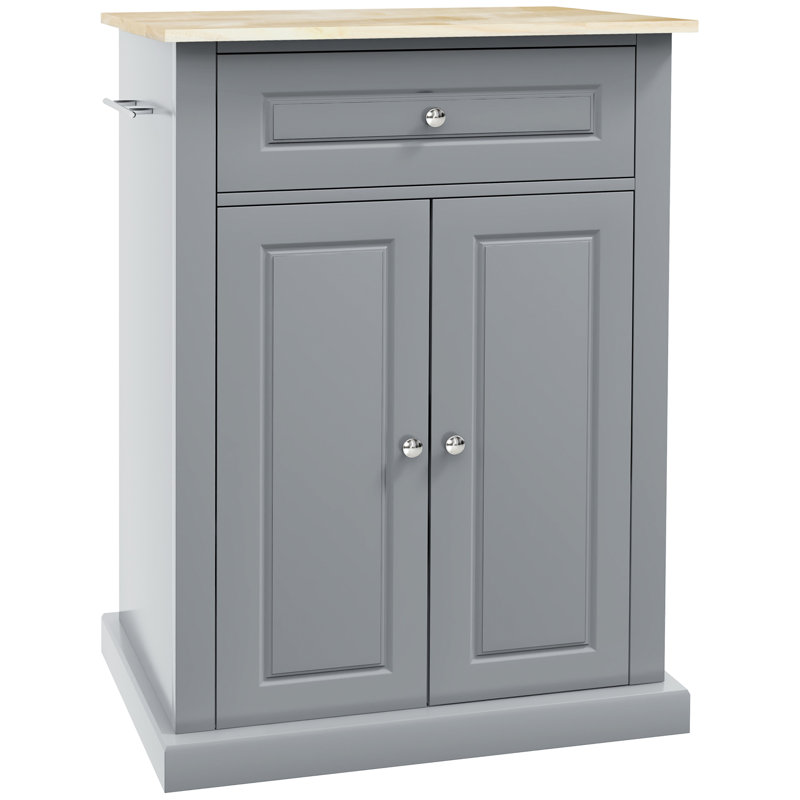 Rolling Kitchen Island Cart, Portable Serving Trolley Table With Drawer, Adjustable Shelf And 2 Towel Racks, Grey