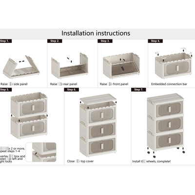 4 armoires de rangement en plastique noir rétro, assemblage rapide et bacs pliables pour la cuisine - côté noir de 20 po de largeur avec porte magnétique