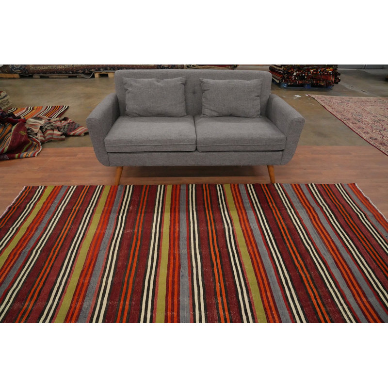 Tapis rayé en laine 5 x 9