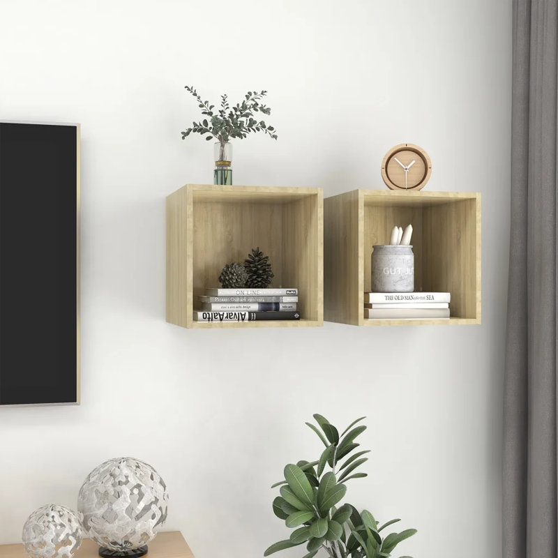 Guang 2 Piece Square Cube Shelf, Sonoma Oak
