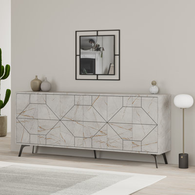 183cm Wide Modern Geometric Sideboard Storage with Push-to-open Doors