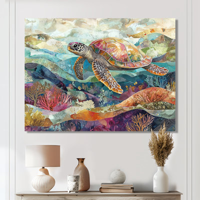 Clarena Aquarium coloré avec tortue au-dessus d'un corail IV - art mural tortue
