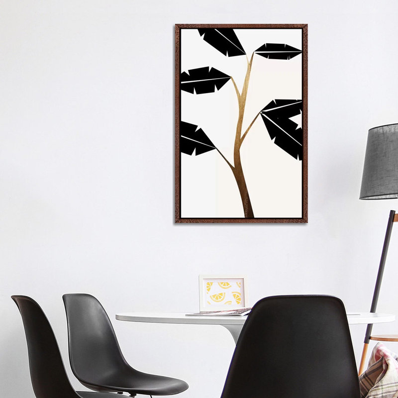 Banana Tree - Black by Kubistika - Painting on Canvas, Classic Brown Wood Floater Framed, 101.6cm H x 66.04cm W x 3.81cm D