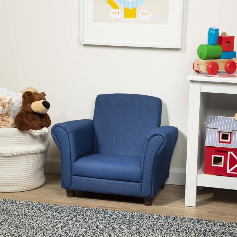 Denim Blue Fabric Child's Armchair with Wooden Legs