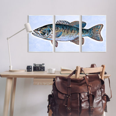 " Marine Bass Fisherman Sea Life " 3 Piece Art Graphic Art Print
