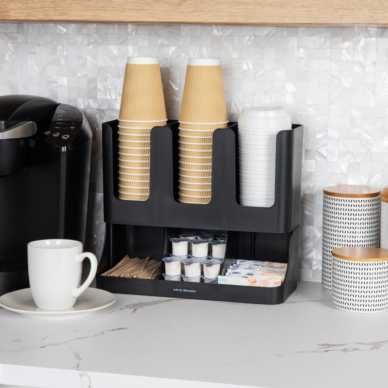 Mind Reader Cup and Condiment Station, Countertop Organizer, Coffee Bar, Kitchen, Stirrers, Black