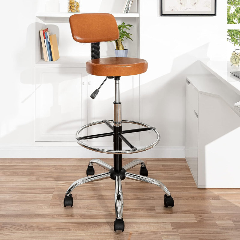 Tabouret de dessinateur avec repose-pieds Miyana Comfy, Caramel