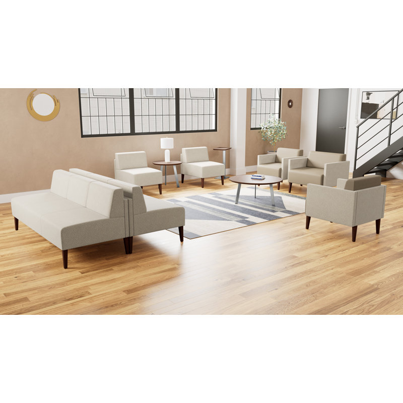 Luxe Lounge Reception 3 Seat Bench, Walnut Wood, Modena Ink