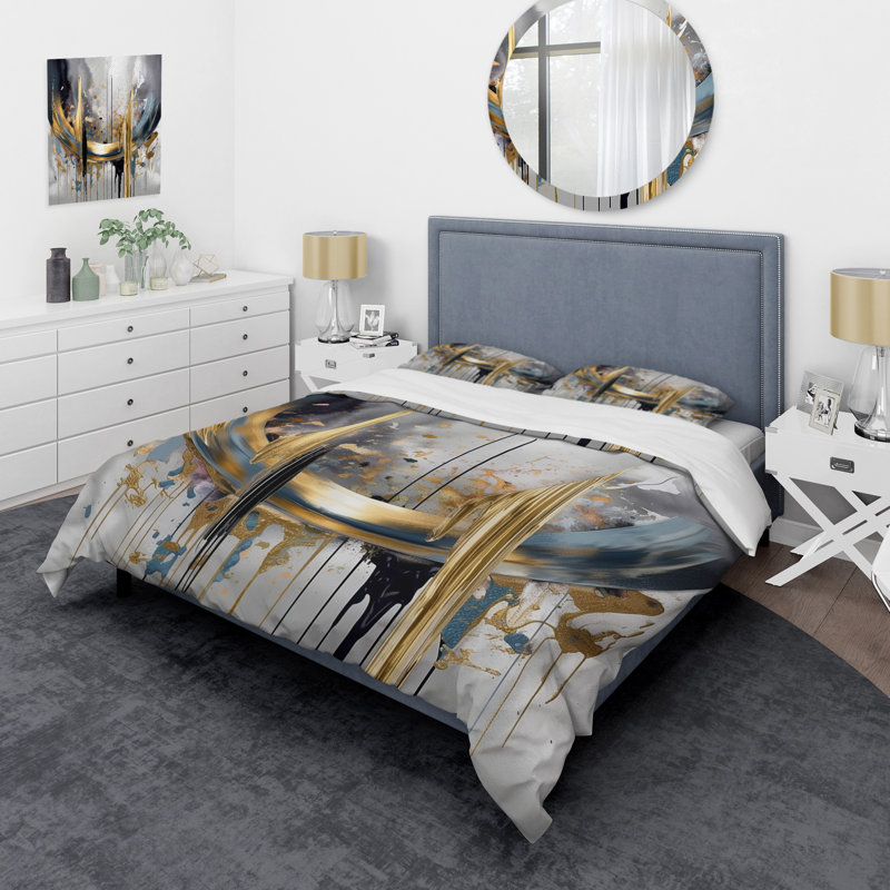 Ensemble de housse de couette en microfibre / polyester Shapes And Lines Abstract Marble III