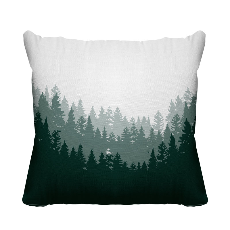 Coussin intérieur / extérieur Pine Trees Cabin, 15 po x 15 po, Émeraude, Carré