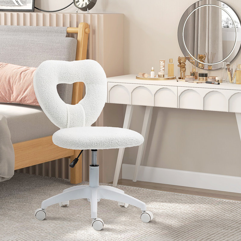 1pc, Rotating And Adjustable Height Office Chair With Heart-shaped Backrest For Home Use, White
