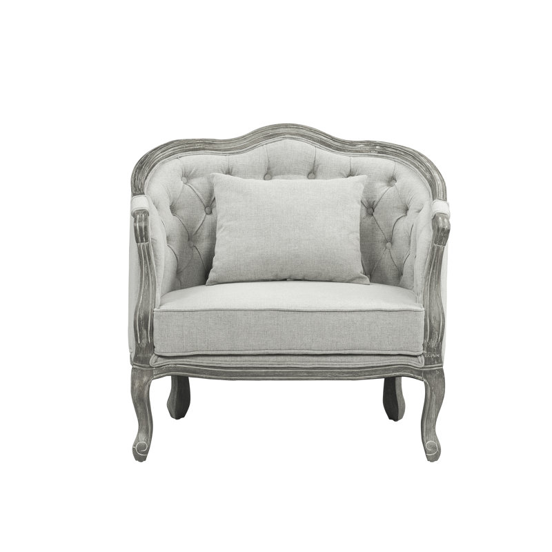 Fauteuil capitonné l 37 po Loumans, Mélange de lin gris, Gris délavé