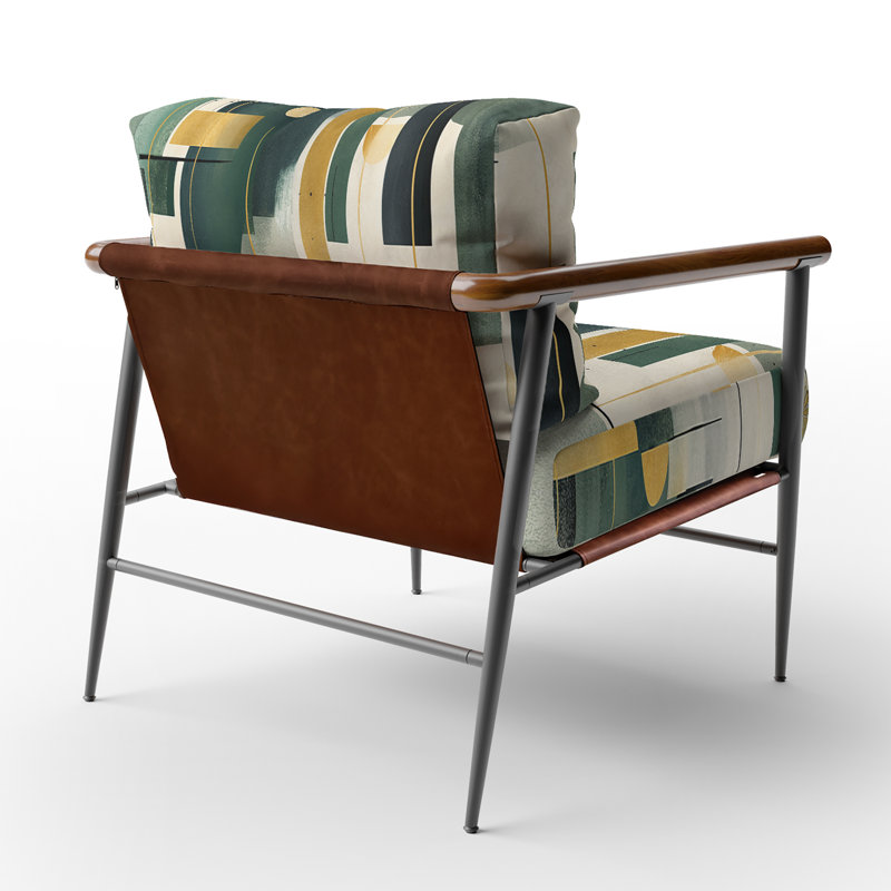 Gold Green Parallel Universes - Upholstered Modern Arm Chair, Geometric Shapes Accent Chair, Black