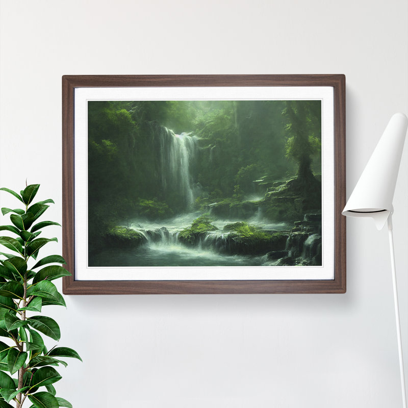 Traditional Waterfall - Single Picture Frame Print, 25cm H x 34cm W x 2cm D, Walnut Framed