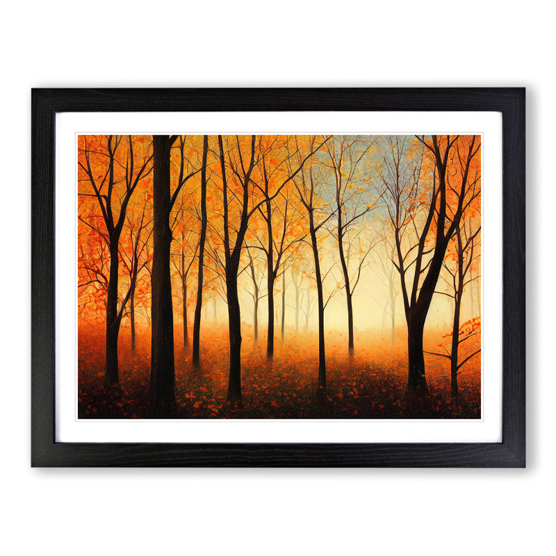 Exhilarating Autumn Forest - Single Picture Frame Painting, 46cm H x 64cm W x 2cm D, Black