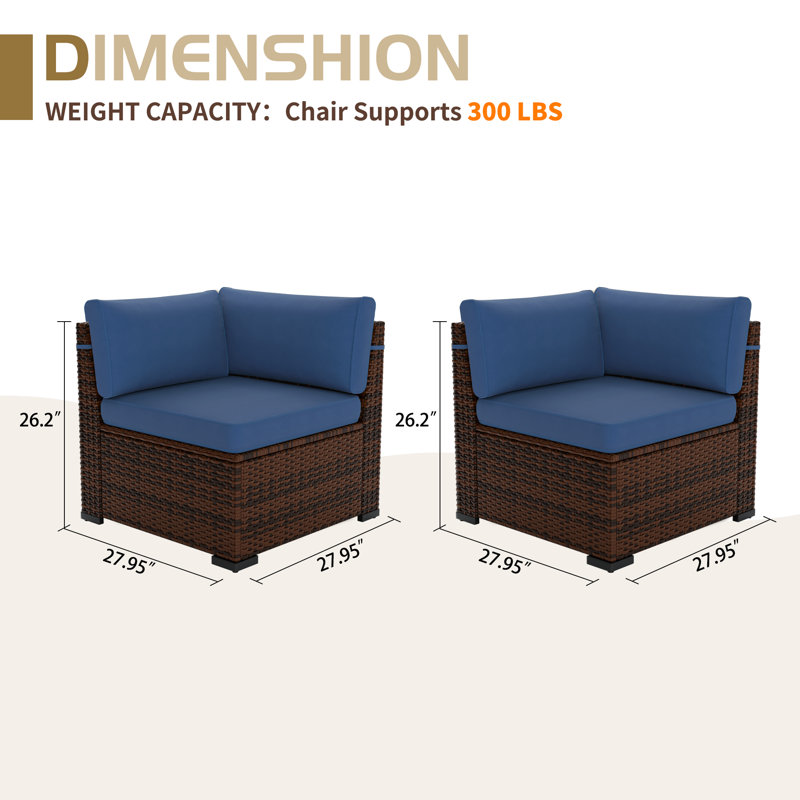 Wicker Outdoor Patio Chair With Cushions, Blue