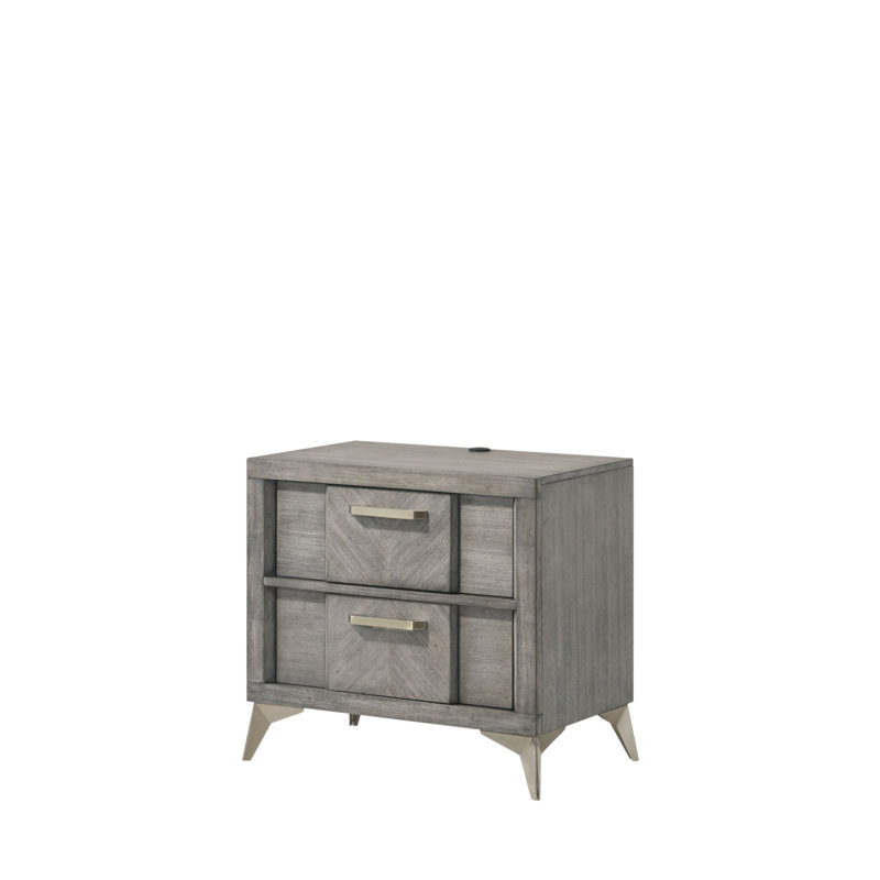 2 Drawer Nightsand In Gray Bookmatched Veneers