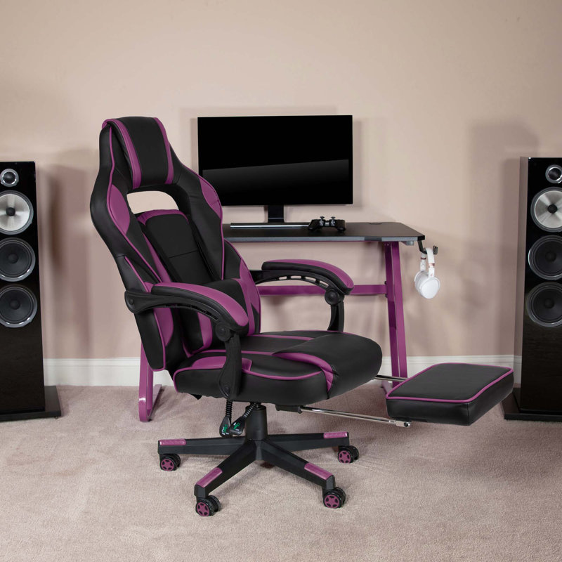 Inbox Zero Adjustable Height and Flip Up PC & Racing Game Chair, Purple