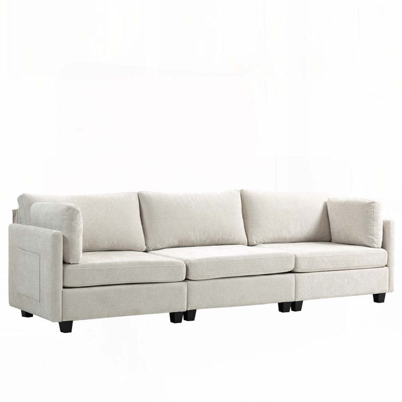 Canapé 3 places en tissu chenille profond, Beige