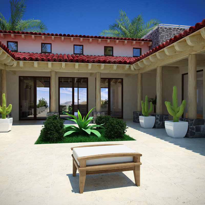 Natural Teak Wood Outdoor Patio Ottoman with White Cushion
