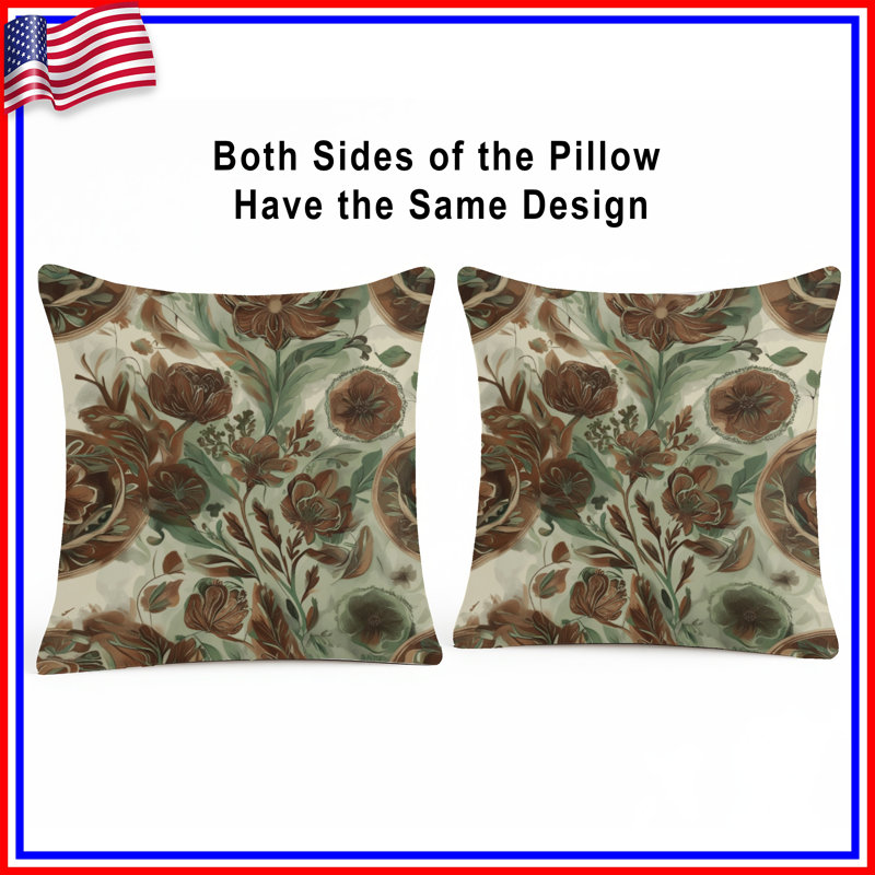  Green Floral Illustration Double Sided Throw Pillows, 20 x 20 inches