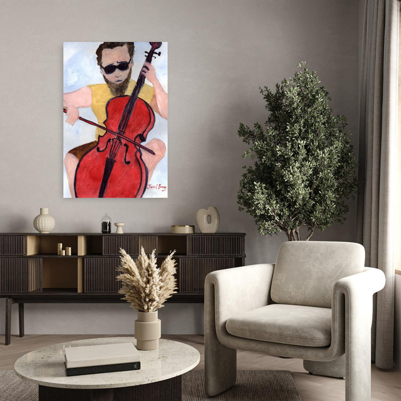 Bearded Cello Musician Abstract Contemporary Wall Art Print, 36" H x 24" W