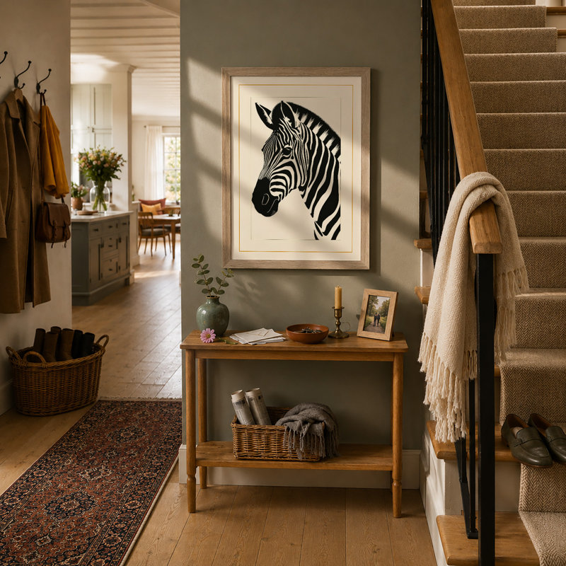 Zebra in Profile Minimalist - Framed Print, A1 - 84.1 x 59.4 cm, Oak