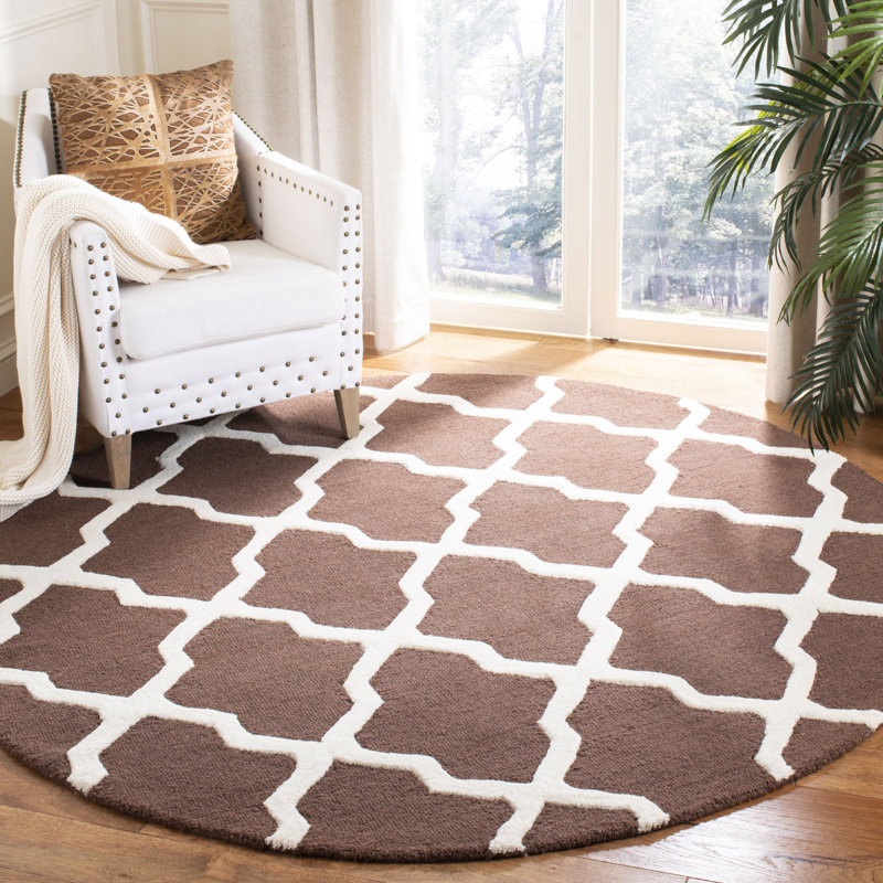 Cannen Hand Tufted Wool Geometric Rug, Square 6', Ivory/Dark Brown