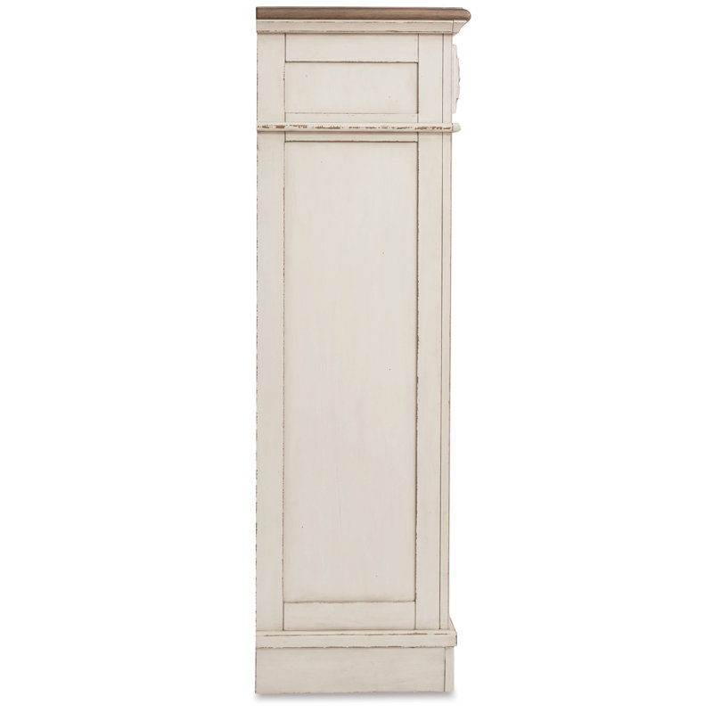 Charming Cottage White 5-Drawer Chest with Distressed Wood Top